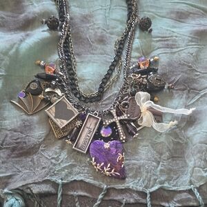 "Hearts' Secret Desires": Gold, Brass, Copper & Silver Chunky Charm Necklace